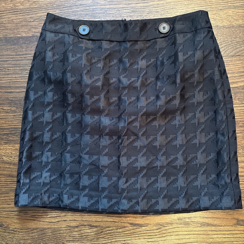 LOFT Black Houndstooth Skirt with Button Detail